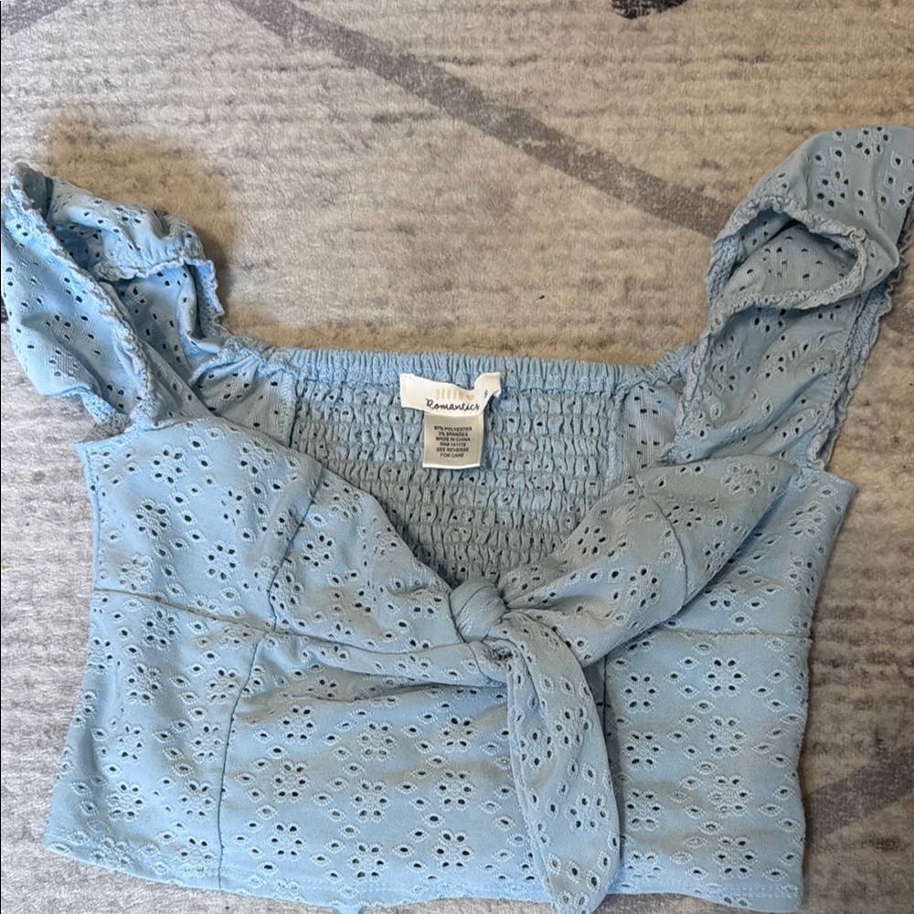 Urban Outfitters Blue Eyelet Cropped Top